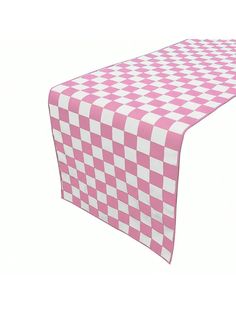 a pink and white checkered table cloth