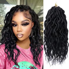 PRICES MAY VARY. 【Hair Style】Faux locs crochet hair for black women, goddess locs crochet braids with wavy curly ends. High quality synthetic fiber, this queen locs is handmade, soft and natural, resemble the touch and feel of real human hair. 【Hair Advantages】 We have improved the disadvantage that the roots are too thick and too rough，the tail is curly wavy, not easy to be tangle，light weight, no shedding, no smell, itch free, durable and not easy to break. You will get many compliments when y Goddess Locs Crochet, Braids Extensions, Synthetic Braids, Crochet Faux Locs, Faux Locs Crochet, Boho Locs, Soft Locs, Locs Crochet, Faux Locs Hairstyles