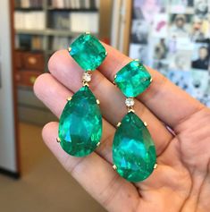 ad eBay - Find many great new & used options and get the best deals for 6Ct Lab Created Green Emerald Diamond Chandelier Earrings 14k Yellow Gold Finish at the best online prices at eBay! Free shipping for many products!