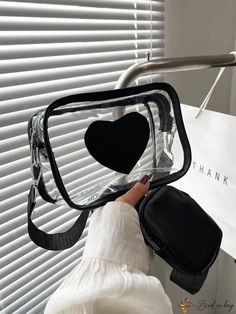 BirdinBag - Compact Heart Patch Square Bag with Coin Purse - Clear & Stylish Rectangular School Bags For Valentine's Day, Black Heart-shaped Bag With Adjustable Strap, Valentine's Day Pouch Bag, Valentine's Day Gift Bag With Removable Pouch, Black Heart-shaped Bag For Gift, Black Shoulder Bag For Valentine's Day Gift, Heart-shaped Shoulder Bag With Removable Pouch As Gift, Valentine's Day Travel Shoulder Bag, Rectangular, Valentine's Day Heart-shaped Bag With Removable Pouch