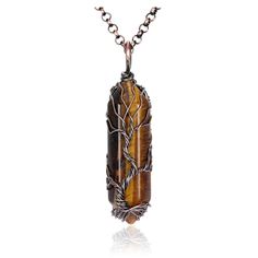 PRICES MAY VARY. Valentines Day Gifts Crystal Necklace Material:Natural Tiger Eye, Copper, Alloy Necklace Chain Size:Crystal Pendant:Length: 50-52mm(1.97-2.05 inch)* Width:11-12mm(0.43-0.47 inch), Hole:6*4mm(0.24*0.16 inch), Necklace Chain:24 inch+1.97 inch (Extension Chain) Tree of Life:Tree of life is a universal symbol found in many spiritual traditions. It symbolizes many things, including wisdom, protection, strength, bounty, prosperity, beauty, and redemption.Tree of life are used to energ Brown Necklaces With Stones For Gifts, Brown Stone Necklaces For Gifts, Brown Stone Necklace For Gift, Brown Wire Wrapped Crystal Necklace For Gift, Eye Crystals, Wire Wrapped Tree Of Life, Wire Wrapped Tree, Crystals Necklace, Natural Gemstone Necklace