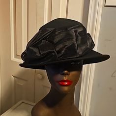 Nwot Betmar New York Designer Luxury Hat, Black, Large Brim W/Satin Large Front Bow, 100% Wool / Felt, Water Repellent Black Curved Brim Hat For Evening, Fitted Cloche Hat For Evening In Winter, Fitted Cloche Hat For Winter Evenings, Chic Black Cloche Hat For Parties, Chic Black Party Cloche Hat, Black Winter Cloche Hat For Party, Black Cloche Hat For Winter Party, Evening Cloche Hat With Short Brim, Fitted Cloche Hat With Short Brim For Evening