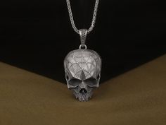 Oxidized Geometric Art Skull Necklace, Handmade 925 Sterling Silver Cool Necklace,  Gothic Skull Pendant, Unique Birthday Gift for Boyfriend  ✅ Beautifully crafted pendant  ✅ High-quality materials for durability  ✅ Detailed and intricate design pendant necklace  ✅ Makes a thoughtful gift for someone special    ★Item Details  * Gender: Male / Female  * Material: 925 Sterling Silver  * Finish: Oxidized / Polished / Gold Plated  * Pendant Weight: 12.00 Grams   * Pendant Diameter: 2.15 -2.95 Cm / 0 Skull Shaped Engraved Necklaces For Gifts, Skull-shaped Engraved Necklace For Gift, Skull Shaped Engraved Necklace For Gift, Handmade Silver Necklace With Skull Shape, Skull Shaped Oxidized Jewelry As Gift, Oxidized Finish Skull Jewelry For Gifts, Collectible Silver Skull Necklace, Birthday Gift For Boyfriend, Cool Necklace