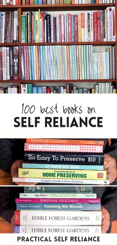 books stacked on top of each other in front of a book shelf with text overlay that reads 10 west books on self reliance