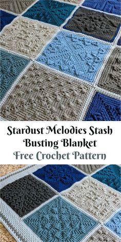 a crocheted blanket with the words stardust motifs stash busting blanket