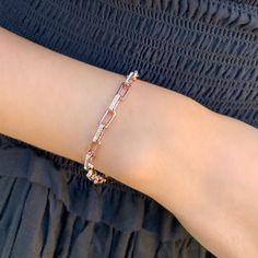 Chain Rose Gold Bracelet Cz Quality And Silver Elegant Silver Tennis Bracelet With Rectangular Links, Silver Link Bracelet With Cubic Zirconia, Silver Cubic Zirconia Chain Tennis Bracelet, Silver Cubic Zirconia Bracelet With Rectangular Links, Rose Gold Link Chain Bracelet With Adjustable Chain, Silver Diamond Chain Bracelet With Rectangular Links, Elegant Diamond Bracelet With Silver Chain, Elegant Silver Chain Link Paperclip Bracelet, Elegant Silver Chain Paperclip Bracelet As Gift