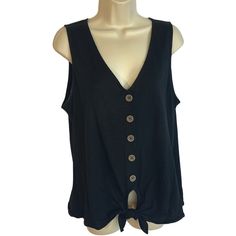 Sanctuary Clothing Nwt Button Down / Tie Front Sleeveless Blouse Lightweight 100% Cotton Deep V-Neck Size: Large Soft Black With Large Tan Buttons 20 Inch Pit To Pit 25 Inch Shoulder To Hem Black Casual Buttoned Tank Top, Sleeveless Buttoned Top For Vacation, Casual Black Buttoned Tank Top, Sleeveless Tops With Buttons For Vacation, Summer V-neck Tank Top With Button Closure, Black Buttoned Tops For Vacation, Black Button Closure Tank Top For Summer, Black Summer Tank Top With Button Closure, V-neck Buttoned Tank Top For The Beach