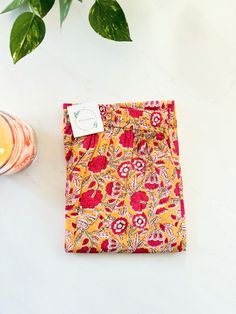 100% cotton pajama pants, elastic waistband with drawstring, deep pockets. Soft, cute, comfy sleep pants. No shrinkage, non-stretch. FREE shipping. Usually ships same day from a small business in North Carolina, USA 🇺🇸 Perfect as new mom sleepwear, girls weekend trip, sleepover, bridal shower party, bachelorette, ladies pjs. These pj pants come in a vibrant design that has a radiant yellow background adorned with delicate pink flowers. Size chart: Small Waist - 28.5 inches, Hips - 38 inches, Length - 37 inches Medium Waist - 30.5 inches, Hips - 40 inches, Length - 37 inches Large Waist - 33.5 inches, Hips - 43 inches, Length - 37 inches X-Large Waist - 37.5 inches, Hips - 47 inches, Length - 37 inches Why choose 100% cotton sleepwear? Cotton is a natural fabric that will keep you cool in