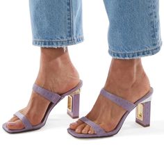 Brand New, Without The Box. These Retail For $109 Online. The Detail On These Are So Cute. Elevate Your Closet Lavender Heels For Spring, Elegant Purple Block Heel Sandals, Elegant Purple Square Toe Heels, Chic Lavender Open Toe Heels, Chic Purple Square Toe Heels, Digital Lavender Color, Digital Lavender, Clear High Heels, Grey Pumps