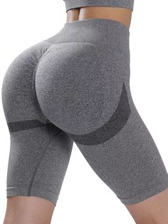 🍑 Brazilian Booty Lift Shorts - Sexy booty scrunch shorts for women, anti cellulite butt popping shorts, with the back ruched design, the butt lift honeycomb textured shorts gently accentuate the brazilian cheeky booty/buttock, offering better push up effect. It can give your butt a streamlined look like a Juicy peach. Plus a butt lifting feature for a natural looking back. 🍑 Non-cellulite & Stretchy Fabric - 92% polyester and 8% spandex. Using 4 way Stretch Fabric that slims, conforms, and co High Waist Breathable Biker Shorts, Gray Stretch Biker Shorts For Gym, Gray High-waist Fitted Biker Shorts, High Stretch Gray Gym Shorts, Stretch Biker Shorts Squat Proof, Solid Color Squat Proof Stretch Biker Shorts, Trendy Stretch Gray Shorts, Trendy Gray Stretch Shorts, High Stretch Short Leggings For Gym