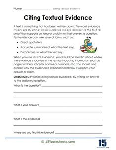 a worksheet for reading the text evidence