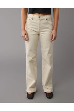 Mid-weight structured denim with just enough stretch for everyday comfort/Holds its shape & won't bag out. Ever./White wash Everyday Beige Mid-rise Pants, Classic High Rise Beige Jeans, Casual Cotton Bottoms For Everyday Use, Classic Beige High-rise Jeans, Beige Stretch Cotton Jeans, Everyday Straight Leg Bottoms With Pockets, Mid-rise Beige Jeans For Everyday, Versatile Stretch Bottoms For Everyday Use, Straight Leg Bottoms For Everyday Fall Use