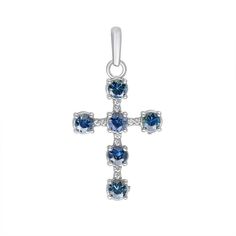 Genuine Blue Sapphire and Diamond Studded Cross Pendant Necklace in Solid GoldThis cross pendant necklace has a simple design that is elevated with blue sapphires and diamond stones, making it the perfect everyday necklace to add a pop of color to your looks.Stones Information: Stone: Sapphire, Cubic ZirconiaSize and No. of Sapphires: 3mm, 6Size and No. of CZ: 1mm, 10Product Information:Metal: 10K Gold, 14K GoldWeight: 1.26 g.Approx. Dimensions: 32 mm. x 19 mm.SKU: TM1847Made in Los Angeles, CA Blue Gemstone Cross-shaped Jewelry, Blue Sterling Silver Crucifix Jewelry, Blue Sterling Silver Cross Pendant Necklace, Elegant Blue Cross Pendant Jewelry, Everyday Necklace, Cross Pendant Necklace, Gold Pendant Necklace, Diamond Stone, 10k Gold