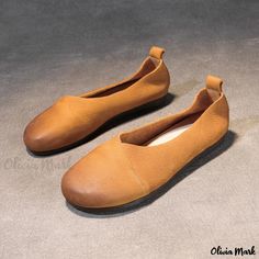 Olivia Mark - Handcrafted Vintage Soft Leather Granny Flat Shoes in Literary Style Granny Flat, Vintage Soft, Flat Shoes, Soft Leather, Shoes Flats, Camel, Cow, Heels, Leather