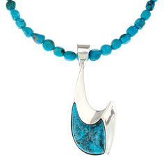 Jay King Gallery Collection Andean Blue Turquoise Pendant-Necklace  Elevate your everyday style with this contemporary turquoise pendant and beaded necklace combo. The handcrafted pieces feature beautiful turquoise sourced from the Andean mountain region of Chile. Part of Jay's exclusive Gallery Collection.       Pendant approx. 2-5/8"L x 1-1/8"W      Approx. 18"L x 5/16"W with 2-3/4" extender     Stamped .925     Pendant: wide, tapered bail     Sterling silver, hook-shaped pendant has hook-shap Artisan Turquoise Teardrop Pendant Necklace, Turquoise Teardrop Polished Bead Jewelry, Turquoise Teardrop Jewelry With Polished Beads, Turquoise Teardrop Pendant Necklace With Gemstone Beads, Turquoise Pendant Necklace With Polished Beads, Turquoise Natural Stones Teardrop Pendant Necklace, Modern Teardrop Turquoise Jewelry, Turquoise Teardrop Pendant With Natural Stones, Modern Turquoise Necklace For Gift