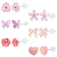 PRICES MAY VARY. Order Including: 6 Pairs cute medical grade plastic earrings in white color. These best earrings for sensitive ears can freshness your every day. Size: flowers size: 8-12mm, Plastic post: 0.8mm. these plastic stud earrings is perfect size for clear cartilage earring, piercing retainers, clear helix earring, earlobe earrings, second hole earring, etc. Materials: These hypoallergenic plastic earring posts is made of high quality resin, hypoallergenic, lightweight and durable. Thes Clear Earrings Studs, Earlobe Earrings, Sensitive Earrings, Earrings Kids, Second Hole Earrings, Earring Piercing, Earrings For Sensitive Ears, Helix Earring, Rose Stud Earrings