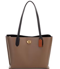 From COACH&#x2C; the Willow Colorblock and Signature Interior Tote Bag features:Polished pebble leather and Signature coated canvasTurnlock and magnetic snap closuresCenter zip compartmentDouble handles Four protective feet at baseApprox. 13.5" L x 10.75" H x 5.75" W bag; 11.5" handle dropImported. Luxury Coated Canvas Shoulder Bag With Magnetic Closure, Coach Coated Canvas Bags For Work, Coach Bags With Leather Trim And Coated Canvas, Rectangular Coated Canvas Bag With Magnetic Closure, Coach Coated Canvas Shoulder Bag For Work, Coach Bags With Leather Trim For Everyday Use, Everyday Shoulder Bag With Magnetic Closure In Coated Canvas, Daily Use Coated Canvas Shoulder Bag With Magnetic Closure, Beige Workwear Bag With Magnetic Closure