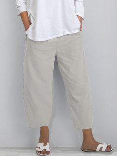 Women Cotton Pants Summer Casual Pants Gray Baggy Pants For Spring, Baggy Gray Pants For Spring, Gray Straight Leg Summer Bottoms, Casual Grey Wide-leg Bottoms, Casual Gray Wide-leg Pants, Spring Gray Harem Pants With Pockets, Gray Ankle-length Pants With Pockets, Spring Gray Wide Leg Pants With Pockets, Baggy Trousers For Spring