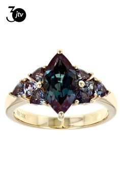 1.75ctw Marquise And 0.82ctw Trillion Blue Lab Created Alexandrite 10K Yellow Gold Ring. Measures Approximately 0.59"L x 0.52"W. Finished Undergallery. Alexandrite Jewelry, Future Engagement Rings, Alexandrite Engagement Ring, Alexandrite Ring, Yellow Gold Ring, Ring Finger, Blue Rings, 10k Gold, Yellow Gold Rings