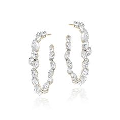 These chic inside-out hoop earrings from TAP by Todd Pownell feature inverted marquise diamonds set in a stunning blend of 18k yellow gold, 14k white gold, and platinum. Style these radiant hoops with a sophisticated updo and a sleek cocktail dress to let their brilliance truly shine. • 18k,14k yellow gold and platinum • 7.94tcw inverted marquise diamonds • Drop: 1" White Single Cut Diamond Hoop Earrings For Wedding, White Diamond Hoop Earrings For Wedding, White Hoop Earrings With Single Cut Diamonds For Wedding, Elegant Diamond Marquise Hoop Earrings, Elegant Marquise Diamond Hoop Earrings, Fine Jewelry Marquise Hoop Earrings For Wedding, Marquise Hoop Earrings For Wedding, Fine Jewelry, Oval Hoop Earrings For Wedding, Fine Jewelry, Elegant Marquise Hoop Earrings For Wedding