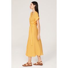 Yellow cotton (100% Cotton). Wrap. Short sleeves. V-neck. Tie closure. 50.5" from shoulder to hemline. Imported. Casual Cotton V-neck Dress For Summer, V-neck Maxi Dress For Daytime, Summer V-neck Workwear Dress, Spring Cotton V-neck Dress With Short Sleeves, Relaxed Fit V-neck Maxi Dress For Work, V-neck Relaxed Fit Maxi Dress For Work, Chic V-neck Cotton Maxi Dress, Relaxed Fit V-neck Midi Dress For Spring, Summer Linen V-neck Dress For Daywear