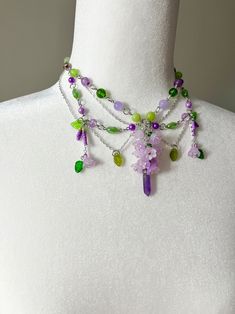 Wisteria Flower Necklace, Fairy Core, Flower Necklace, Multilayered Necklace, Floral Necklace - Etsy Floral Beaded Necklace, Leaf Necklace Diy, Wisteria Jewelry, Assembly Ideas, Multilayered Necklace, Purple Flower Necklace, Diy Luxury, Wisteria Flower, Necklace Fairy