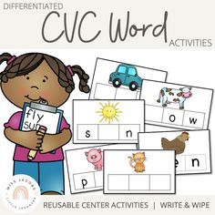 the cvc word activities for children to use in their writing and spelling skills, including letter