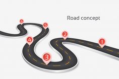 the road concept is depicted in this graphic style, with red arrows pointing to different directions