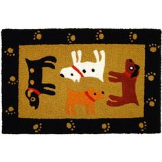 a door mat with three dogs on it