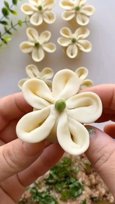 someone is holding some pasta flowers in their hands