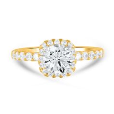 Ask them to be yours with this sophisticated lab-created diamond cushion-frame engagement ring. 14K gold Showcases a 1 ct. round lab-created diamond at the center Smaller round lab-created diamonds line the cushion-shaped frame and the shank Certified lab-created diamonds; F color/SI2 clarity Includes certification card 1-1/2 cts. t.w. of lab-created diamonds Lab Created Diamonds, Mother's Day Gifts, Engagement Ring, Lab, Diamonds, Rose Gold, Thing 1, Engagement Rings, Ring