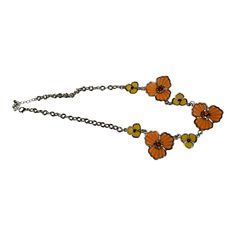 For Sale Is A Wt Stunning Necklace Featuring A Chain Link Design Adorned With Vibrant Yellow And Orange Flower-Shaped Pendants. Each Flower Is Intricately Detailed With Metallic Edges And Small Embellishments At Their Centers, Giving A Touch Of Elegance To Its Bold, Colorful, And Floral Motif. The Necklace Secures Easily With A Dependable Lobster Claw Clasp. Discounted Shipping!!! All Jewelry Items Come With A Mini Jewelry Polishing Cloth. And If It Did Have The Original Packaging You Will Get T Yellow Metal Necklace With Adjustable Chain, Yellow Metal Costume Jewelry Necklace, Yellow Orange Flowers, Mini Jewelry, Link Design, Orange Flower, Source Unknown, Stunning Necklace, Orange Flowers