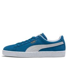 Are you looking for a shoe that is both stylish and comfortable? Look no further than the Puma Suede Classic+. Originally launched in 1968, this shoe has been a favorite among New York City DJs and B-Boys thanks to its comfortable silhouette and two-tone colorways. The Olympian Blue upper is made of suede with a white formstrip and textured rubber midsole. You'll love the way this shoe looks and feels whether you're hitting the streets or the dance floor. Order your pair today! Puma Logo Sneakers For Jogging, Blue Classic Synthetic Sneakers, Classic Blue Synthetic Sneakers, Blue Puma Sneakers With Round Toe, Blue High-top Puma Sneakers, Puma Slip-on Sports Sneakers, Puma Slip-on Sneakers For Sports, Puma Logo Slip-on Sports Sneakers, Puma Logo Slip-on Sneakers For Sports