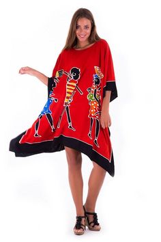 Enjoy this short caftan cover-up. It is ideal for wearing around the house, dressing it up to go out to lunch, or even making a statement on your vacation, or cruise. Easy to wear with endless possibilities. length 38” width 43” Made from 100% soft Rayon Hand-painted design Hand wash in cold water, hang to dry Short Sleeve Poncho For Vacation, Oversized Short Sleeve Poncho, Red Short Sleeve Tunic For Spring, Casual Red Short Sleeve Tunic, Casual Red Tunic For Vacation, Red Long Sleeve Beach Tunic, Red Short Sleeve Tunic, Red Flowy Kaftan With Kimono Sleeves, Red Bohemian Printed Tunic