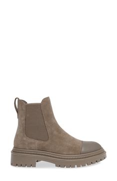 A lug sole adds an extra bit of utilitarian character to this tried and true Chelsea boot. 1 3/4" heel; 3/4" platform (size 8.5) 6" shaft Textile or textile and leather upper/textile and synthetic lining/synthetic sole Imported Fall Work Boots With Lug Sole And Round Toe, Fall Ankle-high Work Boots With Lug Sole, Rugged Fall Platform Boots With Lug Sole, Work Boots With Lug Sole And Round Toe, Leather Platform Boots With Reinforced Round Toe, Leather Combat Boots With Lug Sole Medium Width, Suede Work Boots With Reinforced Toe For Fall, Fall Suede Work Boots With Reinforced Toe, Suede High-top Platform Boots With Lug Sole