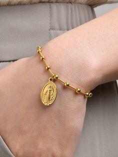 Yellow Gold  Collar  Stainless Steel   Embellished   Women Fashion Jewelry Gold Collar, Watches Women Fashion, Bracelet For Women, Kids Sleepwear, Virgin Mary, Steel Bracelet, Stainless Steel Bracelet, Maternity Bag, Madonna