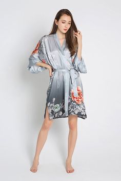 KIM + ONO Silk Botan Short Kimono Robe – kimandono.com Short Kimono Robe, Robes For Women, Silk Kimono Robe, Peach Blush, Short Kimono, Silk Robe, Womens Kimono, Long Kimono, French Seam