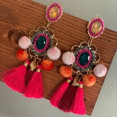 Orange Pink And Green Orange Pink And Green, Juicy Couture Earrings, Alexis Bittar Earrings, Hello Kitty Earrings, White Flower Earring, Daisy Earrings, Red Gemstones, Diamond Drop Earrings, Trendy Earrings