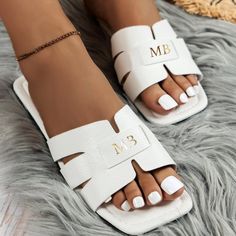 Personalised Faux Leather Cut Out Summer Sliders Sandals Summer Sliders, Strand Pool, Slider Sandals, Leather Cuts, Holiday Beach, Soft Shoes, Christmas Deals, Sandals Flip Flops, Beach Pool