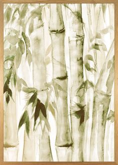 a painting of bamboo trees with green leaves