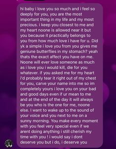 a text message that reads, i love you so much and feel so deeply for you