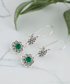 Sterling Silver Filigree Art Gemstone Dangle Women Floral Earrings Earrings Length: 1.35 Inches; Drop length: 0.45 Inches; Width: 0.40 Inches Black Onyx, Carnelian, Moss (Green) Agate, Turquoise, gemstones are 4.00 mm, cabochon round-cut Ruby Corundum gemstones are 4.00 mm. checkboard faceted, round-cut. Comes with a silver polish cloth, velvet pouch and a luxurious gift box. Filigree is made of delicate metal strands that have been skillfully fashioned to create an outstanding combination of ol Black Earrings Dangle, Filigree Jewelry, Stylish Earrings, Silver Polish, Sterling Silver Filigree, Stylish Earring, Turquoise Green, Green Agate, Velvet Pouch