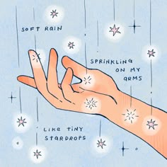 a drawing of someone's hand with sprinkles on its arm and stars in the background