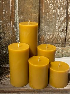 "Listing is for your choice of 3\" round Cylinder Beeswax Candle Our golden yellow beeswax makes these beeswax candles perfect! Approx. Burn Time: 3\" x 3\" weighs 9 ounces 45 hour burn time 3\" x 4\" weighs 13 ounces 60 hour burn time 3\" x 5\" weighs 16 ounces 75 hour burn time 3\" x 6\" weighs 19 ounces 90 hour burn time 3\" x 9\" weighs 27 ounces 120 hour burn time Keeping wicks trimmed, hugging pillars regularly and extinguishing the candle periodically and relighting will significantly inc Candle Table Setting, Bayberry Candles, Beeswax Pillar Candles, Bee Wax Candles, Honey Sticks, Beeswax Candle, Candle Table, Simple Stories, Beeswax Candles