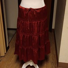 Janette Burgundy Lace Satin Midi Skirt Has Draw String At The Waist Made Of 100% Polyester Sizes Junior S, M, L. Brand New Without Tag Red Tulle Fabric, Red Velvet Skirt, Satin Midi Skirt, Burgundy Lace, Velvet Skirt, Tulle Fabric, Women Skirts Midi, Diy Clothes, Red Velvet