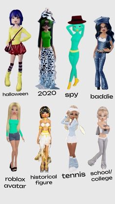 the different types of dolls are shown in this graphic style, and each has their own name