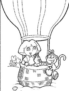 a cartoon character in a hot air balloon with a monkey and an animal inside it