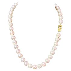 Magnificent and Very Rare Mikimoto Estate Akoya Pearl Necklace 18" 18k Y Gold 10 mm Certified $106,000 M106000 Estate Mikimoto 43 Pearls LARGE 10 mm 18 Inches 18 KT Yellow Gold Clasp TRUSTED SELLER SINCE 2002 PLEASE REVIEW OUR 100% POSITIVE FEEDBACKS FROM OUR HAPPY CLIENTS PLEASE SEE ATTACHED MIKIMOTO CERTIFICATE AND APPRAISAL FOR DETAILS Mikimoto New York 730 Fifth Avenue New York, NY 10019 FREE PRIORITY SHIPPING DETAILS Stone: Fine Quality Japanese Akoya Pearl Pearl Shape: Round Pearl Color: Pink/White Luster: Good Quality: A No. of Pearls: 43 Measurements: 9.5 x 10 mm Metal Color: Yellow Length: 18 Inches Material: 18k Yellow Gold This is a magnificent and elegant Estate Mikimoto Cultured Akoya pearl necklace that has been appraised and authenticated by Mikimoto in New York. This Rare G Luxury Exquisite Akoya Pearl Necklace, Mikimoto Jewelry, Fifth Avenue New York, Akoya Pearl Necklace, Mikimoto Pearls, Happy Clients, Akoya Pearls, Pearl Color, Very Rare