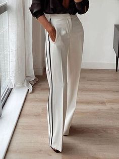 Colour Blocking Fashion, Plain Pants, Long Trousers, Elegant Blouses, Block Style, Plus Size Pants, Long Sleeve Blazers, Type Of Pants, Urban Chic