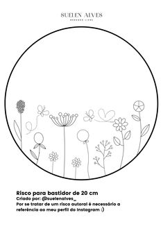 a black and white drawing of flowers in a circle with the words rues bastidor de 20 cm